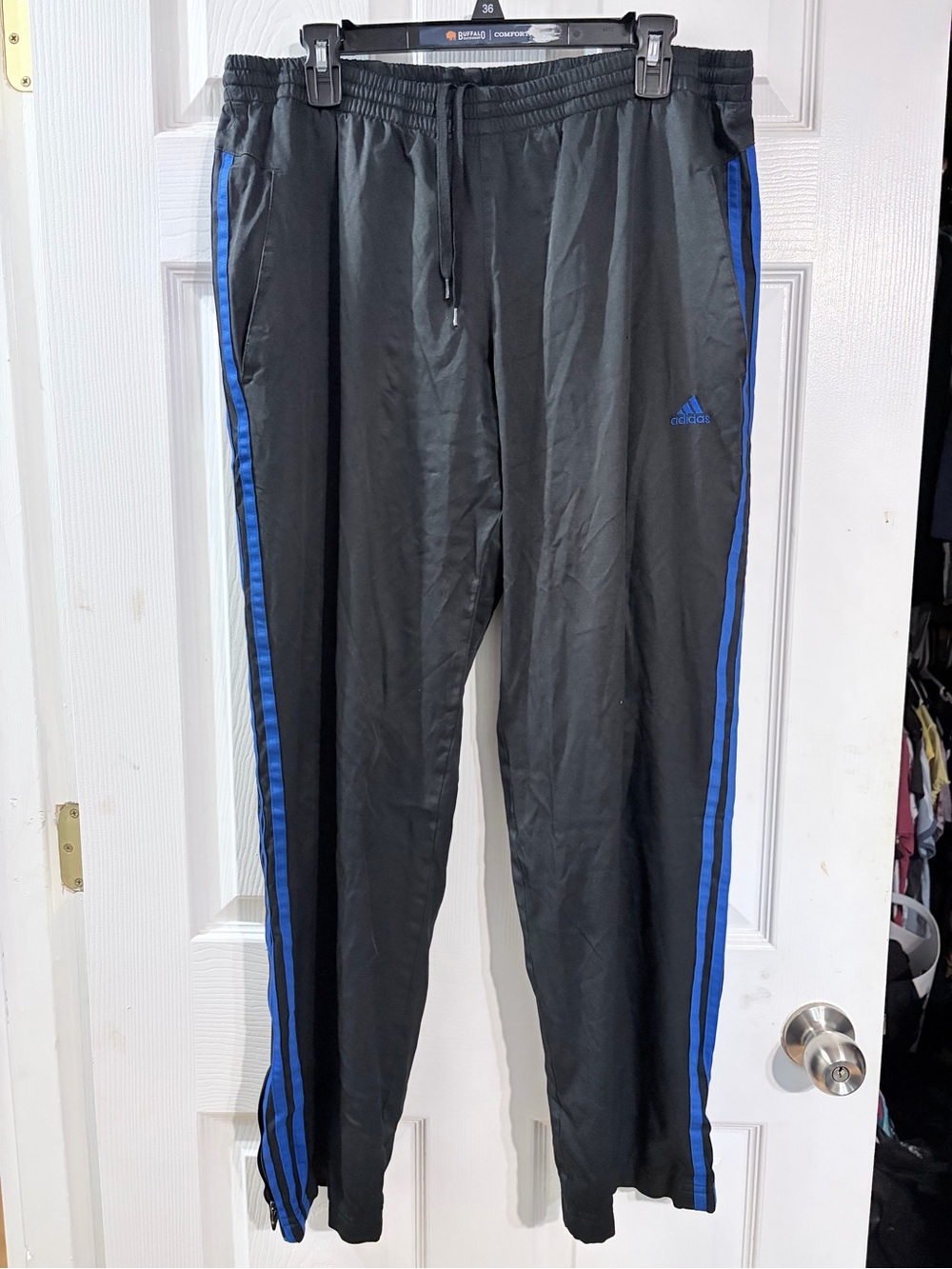 Adidas ClimaLite Black Blue 3-Stripe Track Pants Zip Ankle Y2K